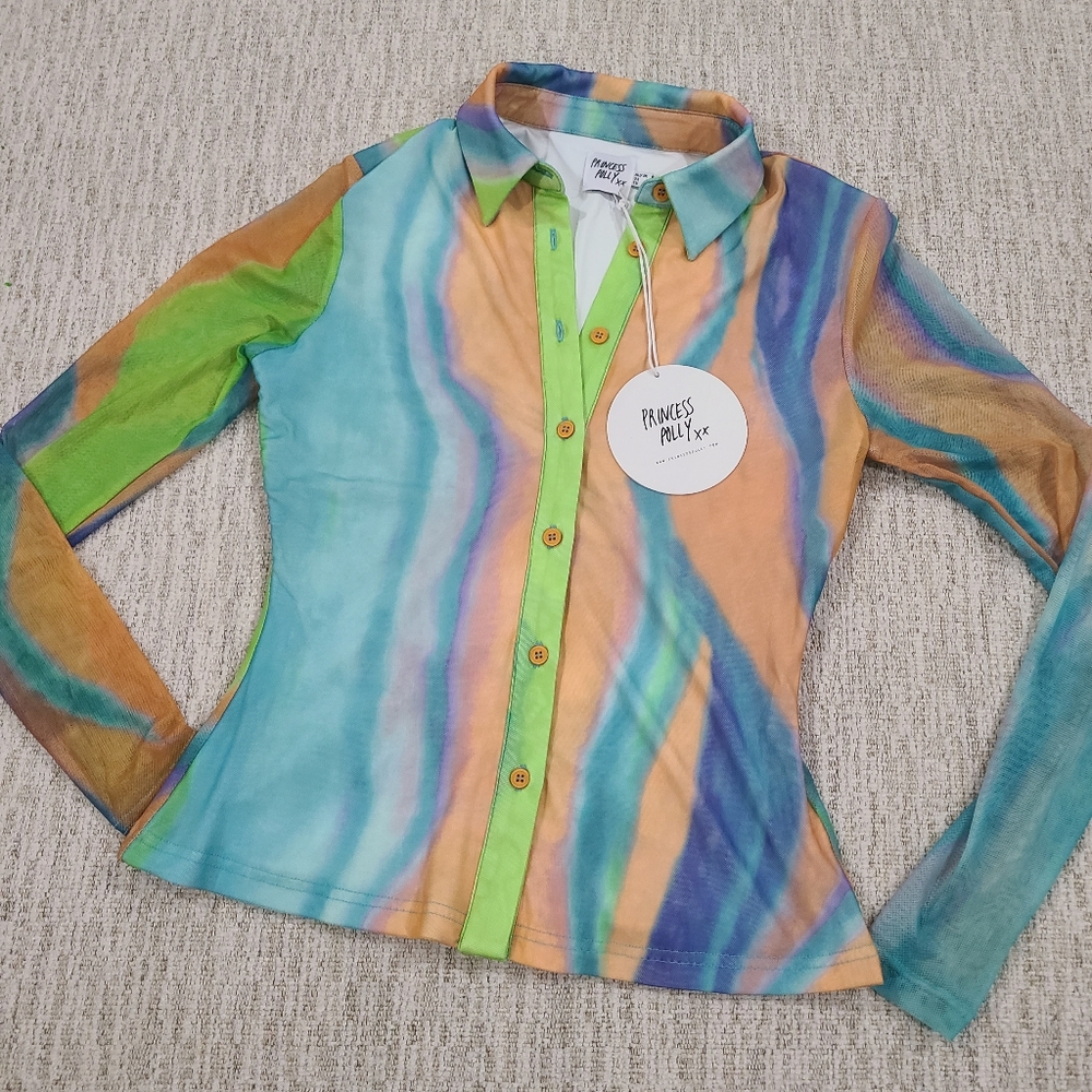 NEW Princess Polly Jolene Top Sz 6 Long Sleeves Multi Color 70's 80's GroovyBlu